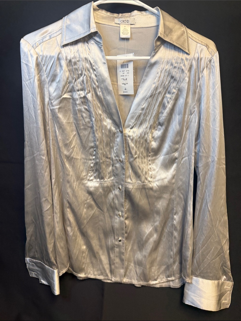 New With Tags Cache Silver Satin Blouse – Size Small